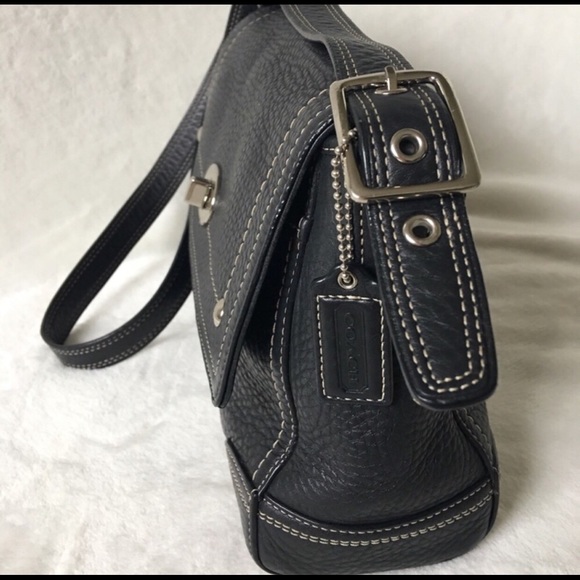 Black pebble LEATHER Coach Crossbody Purse - Picture 3 of 8